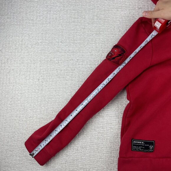 Vintage Avirex Y2K Hoodie Sweatshirt Size M Tiger Patch 63RD Fighter Squad Red - Picture 15 of 16